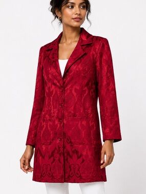 Kit Cornell Made in India Red 3/4 length brocade embroidered dress jacket Small